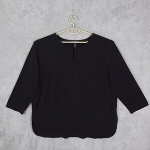 Lauren Ralph Lauren Top Shirt Women Black 3X Minimalist 3/4 Sleeve Back Button